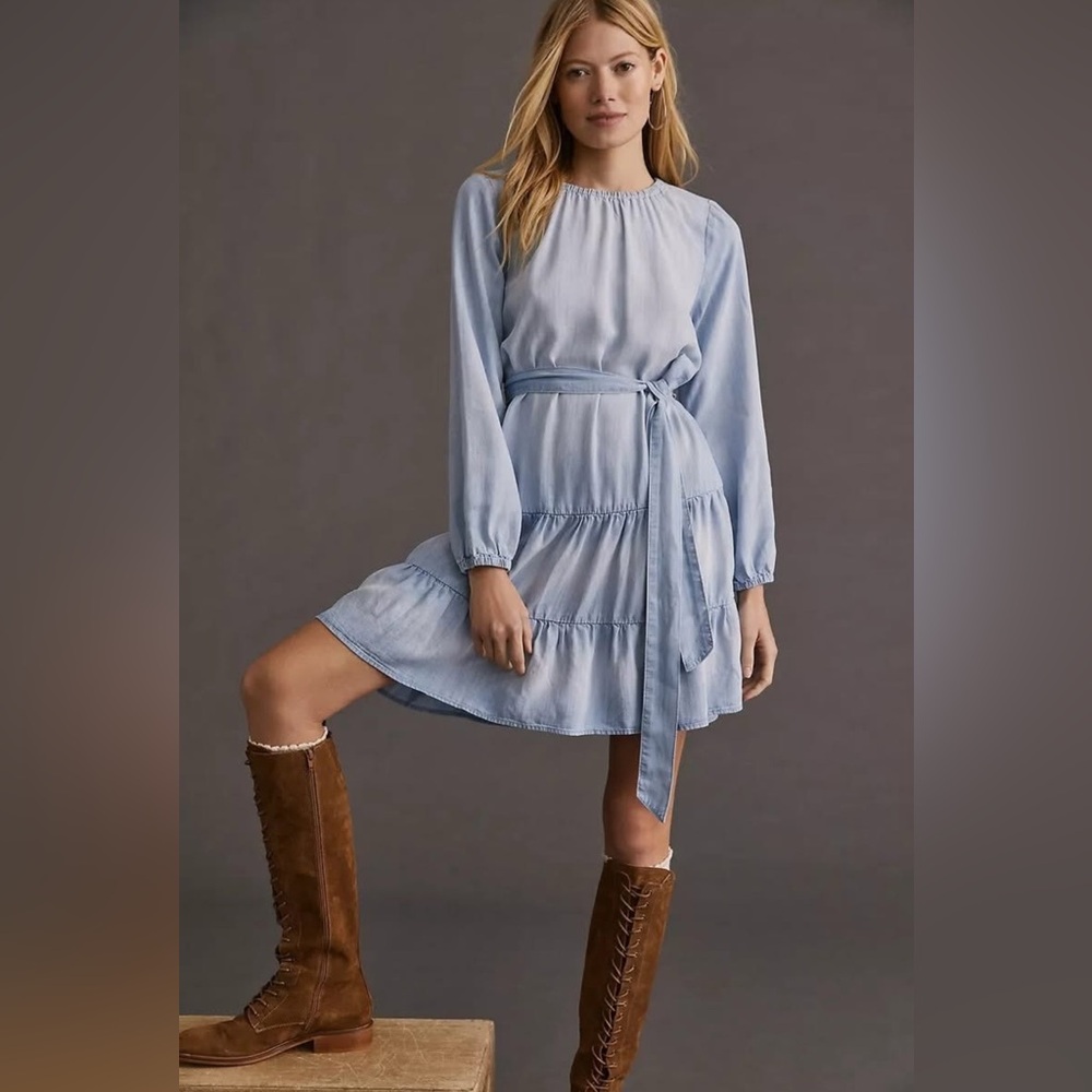 Cloth + Stone Anthropologie Long Sleeve Belted Dress Sz Medium
